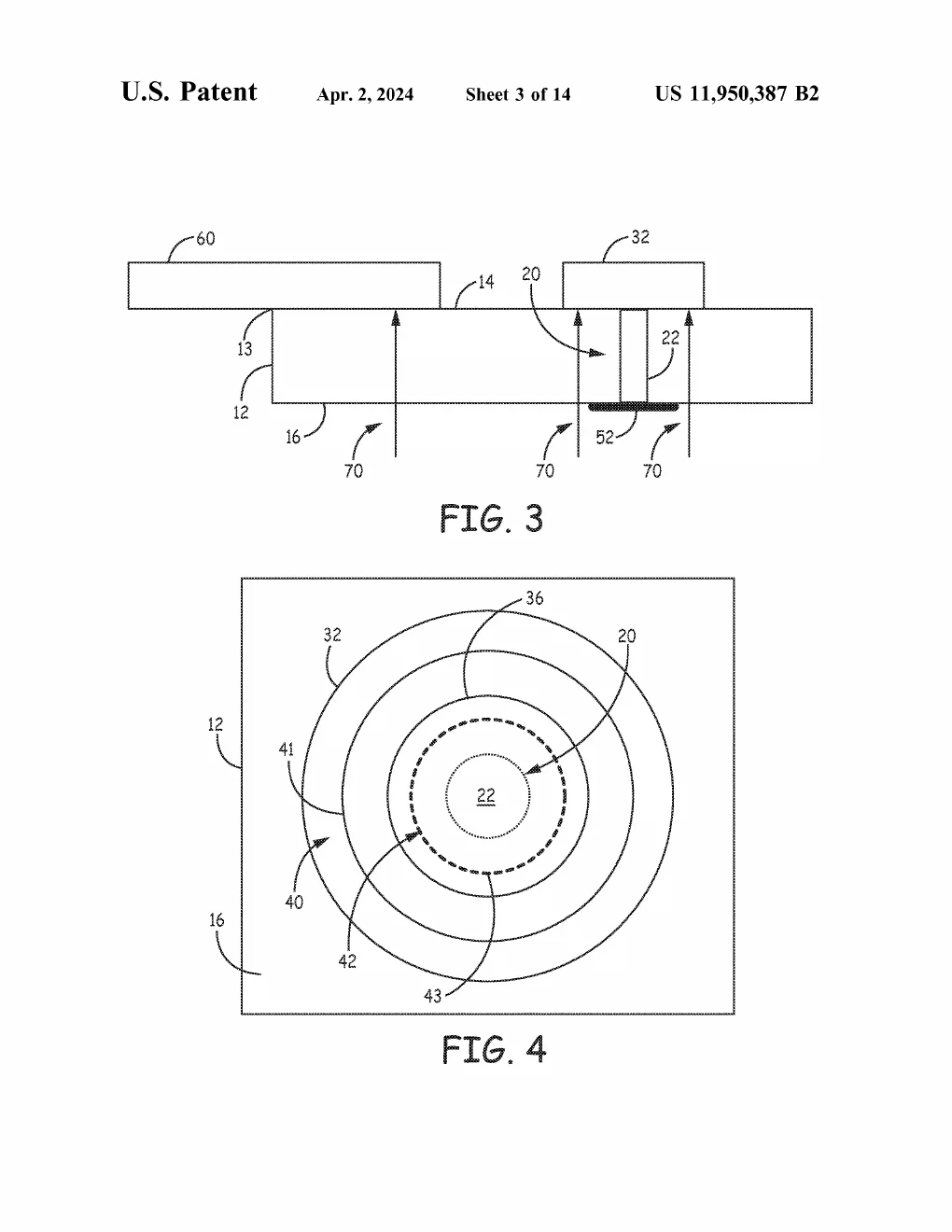 Laser energy fires up through the see-through substrate to weld a contact over its tiny via, leaving ring-shaped bond lines encircling the wire's passage.