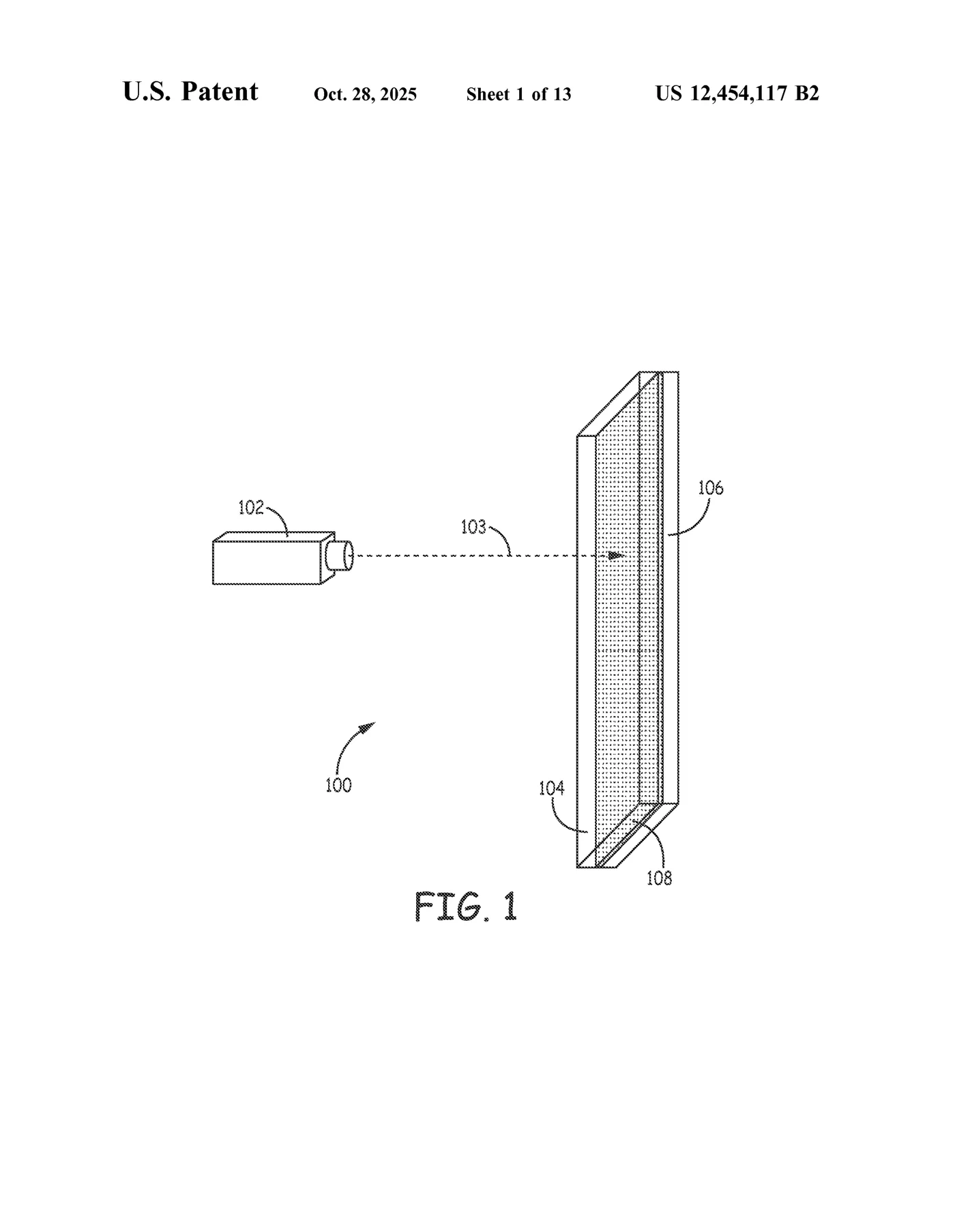 The whole setup in one glance: a laser aims its beam at a face-to-face stack of a transparent sheet and a metal plate, landing at the hidden seam between them.