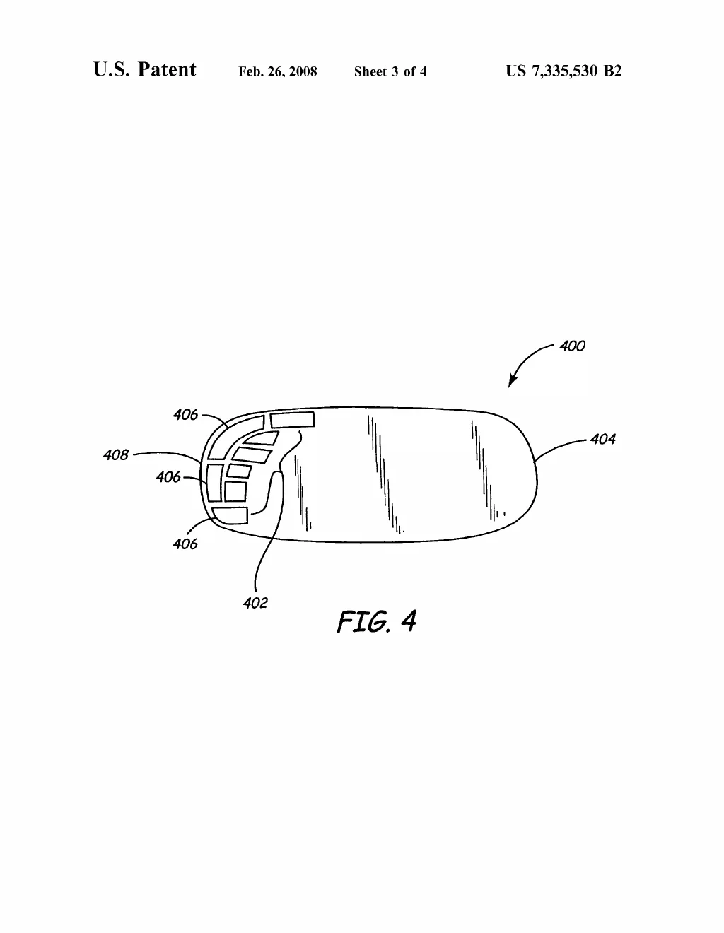 A view into a pill-shaped device where the circuit components fan around the rounded end instead of stopping at a rectangle's corner.