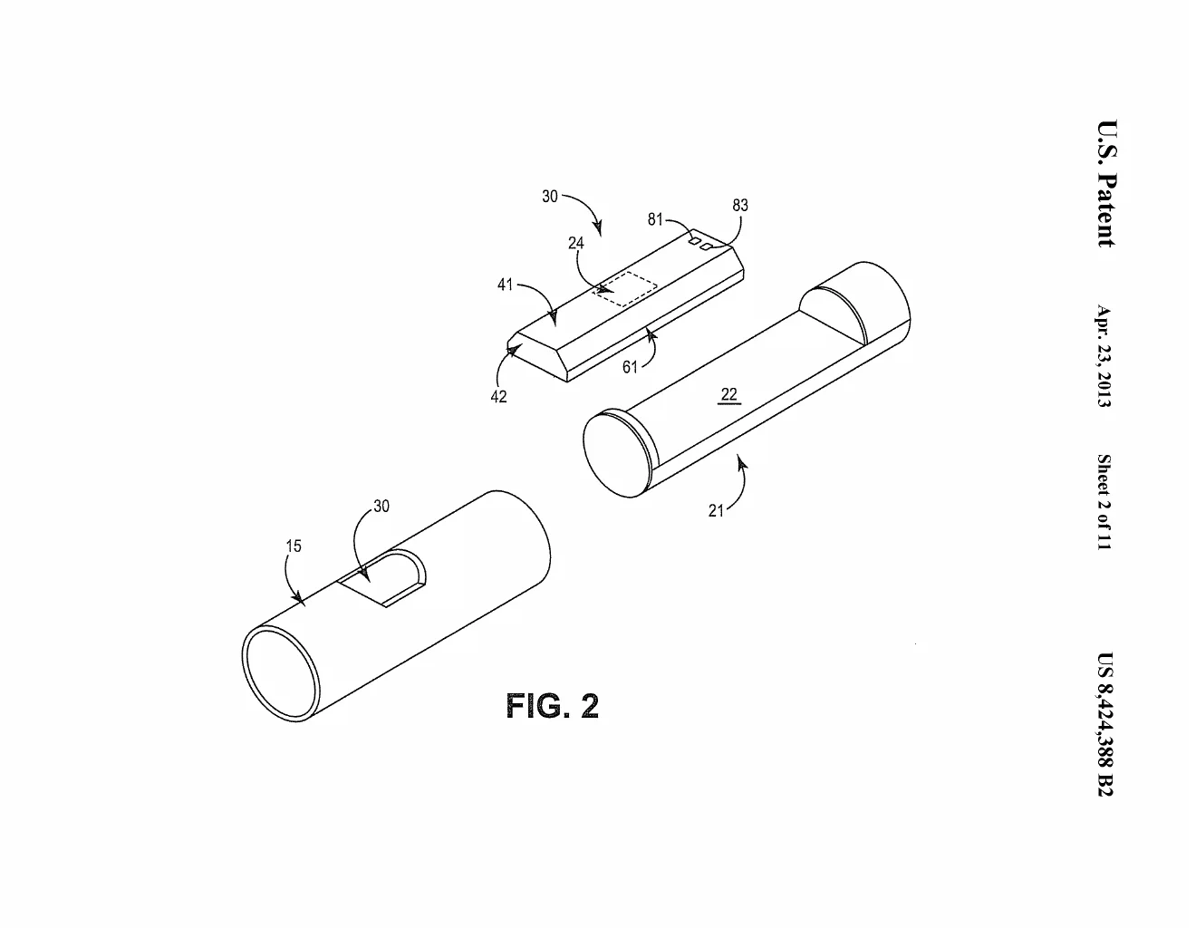 An exploded view of the pressure-sensor module and the tubular housing halves that carry it inside an implantable lead.